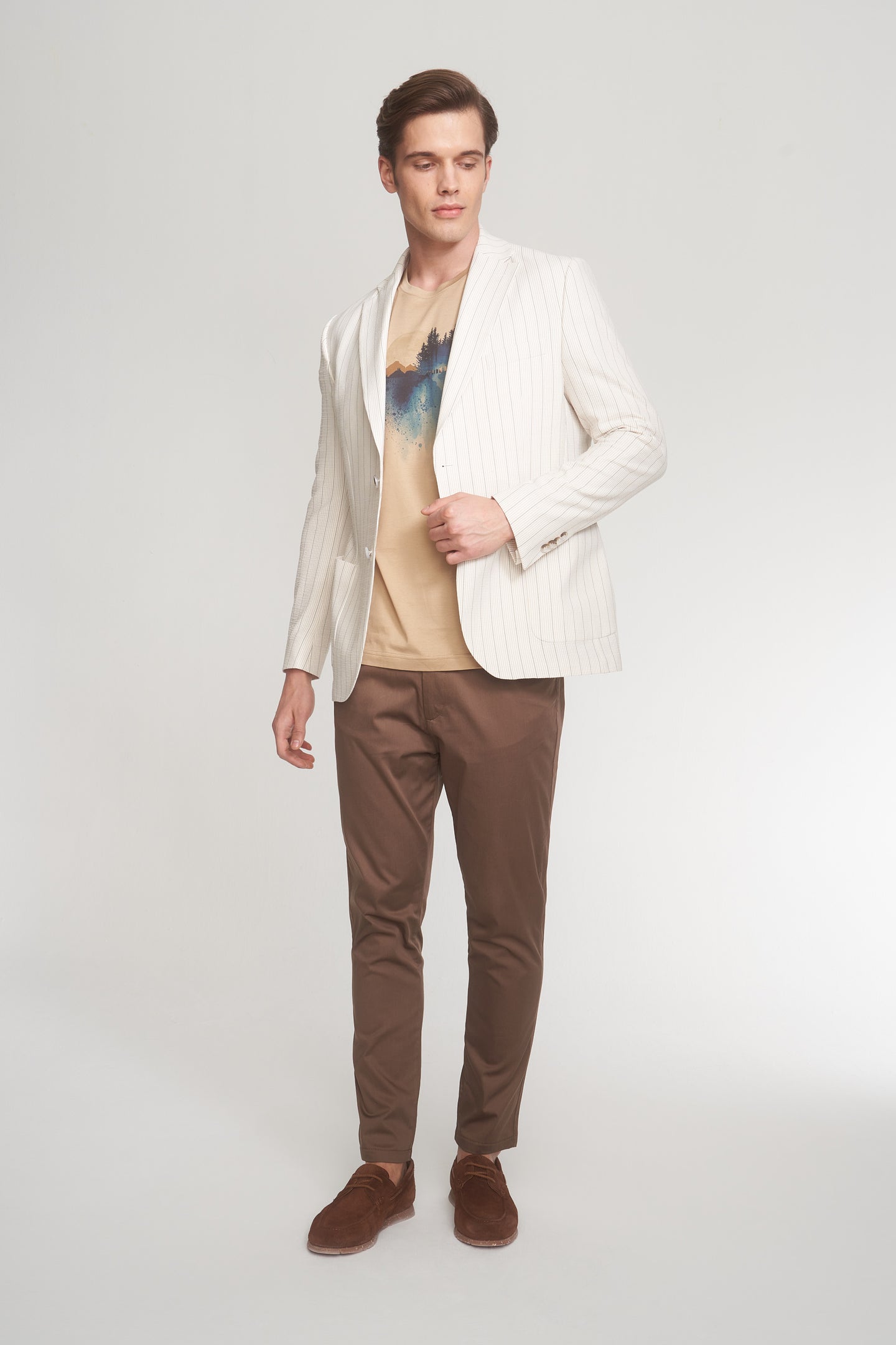 Beige Grey Stripped Sport Jacket